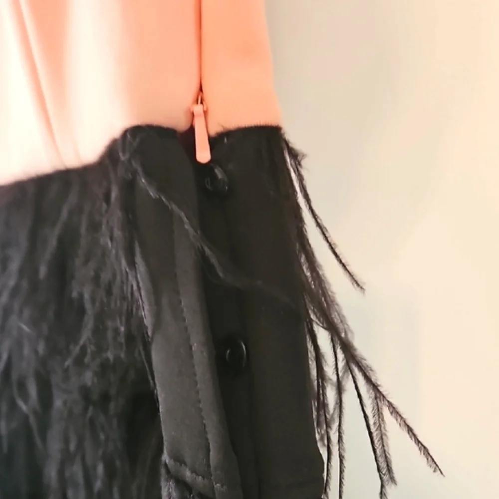 MAIA Peach and Black Dress With Feathers Size 8 - Picture 8 of 16